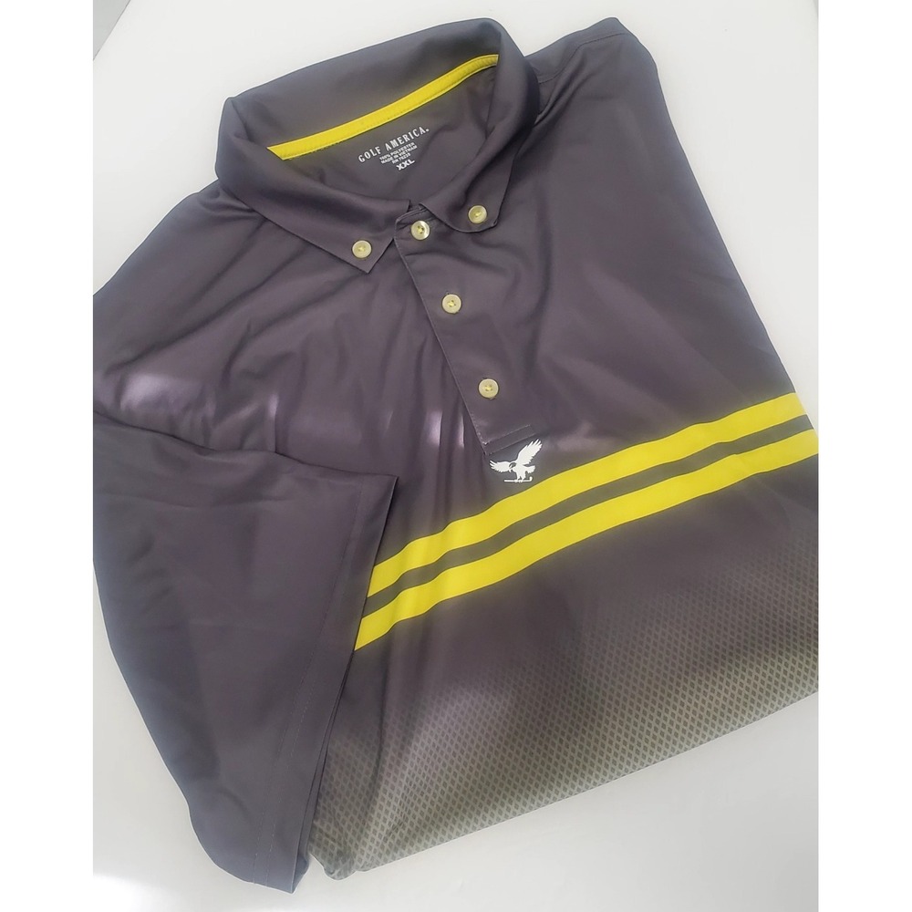 Golf America Polo Shirt XXL Charcoal Neon Yellow Ombre Stripe Eagle Short Sleeve